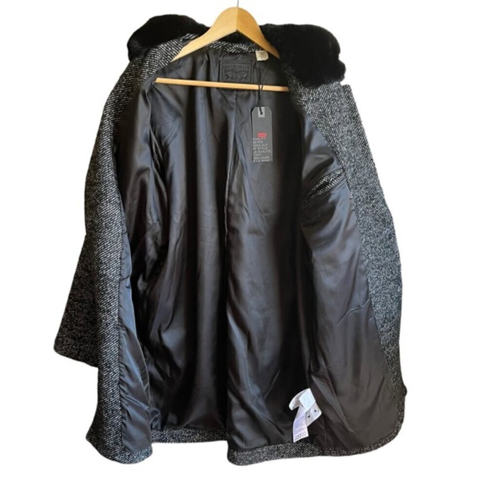 NWT Levi’s Mari Coat XL Chunky Twill Salt And Pepper Black Faux Fur - Picture 9 of 15